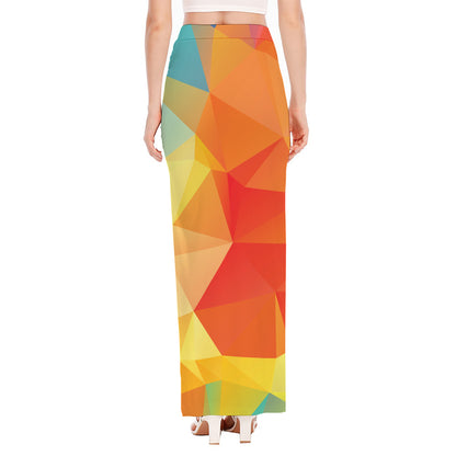 Abstract Polygonal Geometric Print High Slit Maxi Skirt