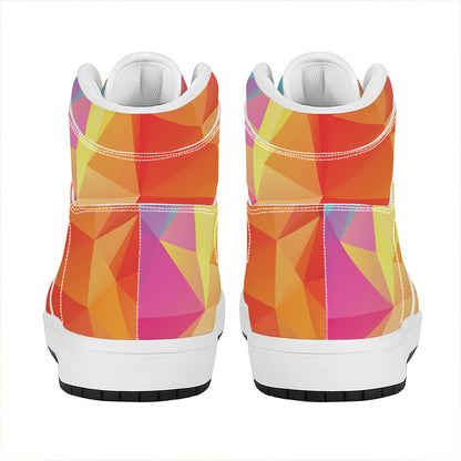 Abstract Polygonal Geometric Print High Top Leather Sneakers