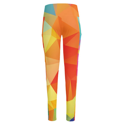 Abstract Polygonal Geometric Print High-Waisted Pocket Leggings