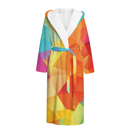 Abstract Polygonal Geometric Print Hooded Bathrobe