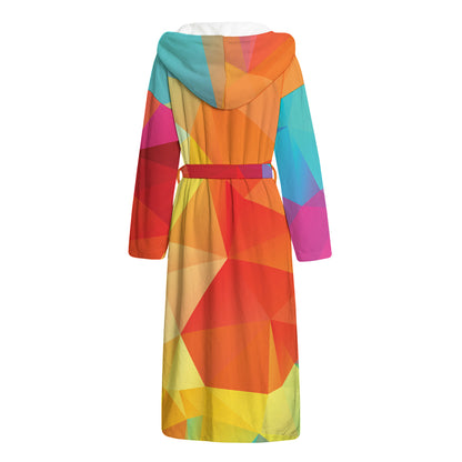 Abstract Polygonal Geometric Print Hooded Bathrobe
