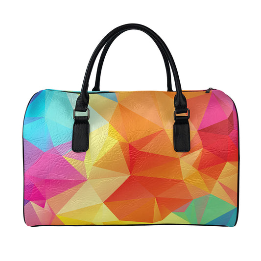 Abstract Polygonal Geometric Print Leather Duffle Bag
