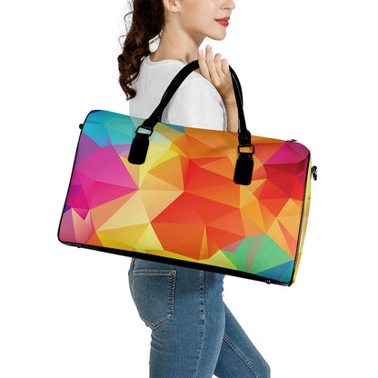 Abstract Polygonal Geometric Print Leather Duffle Bag