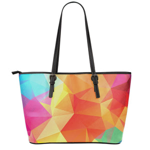 Abstract Polygonal Geometric Print Leather Tote Bag