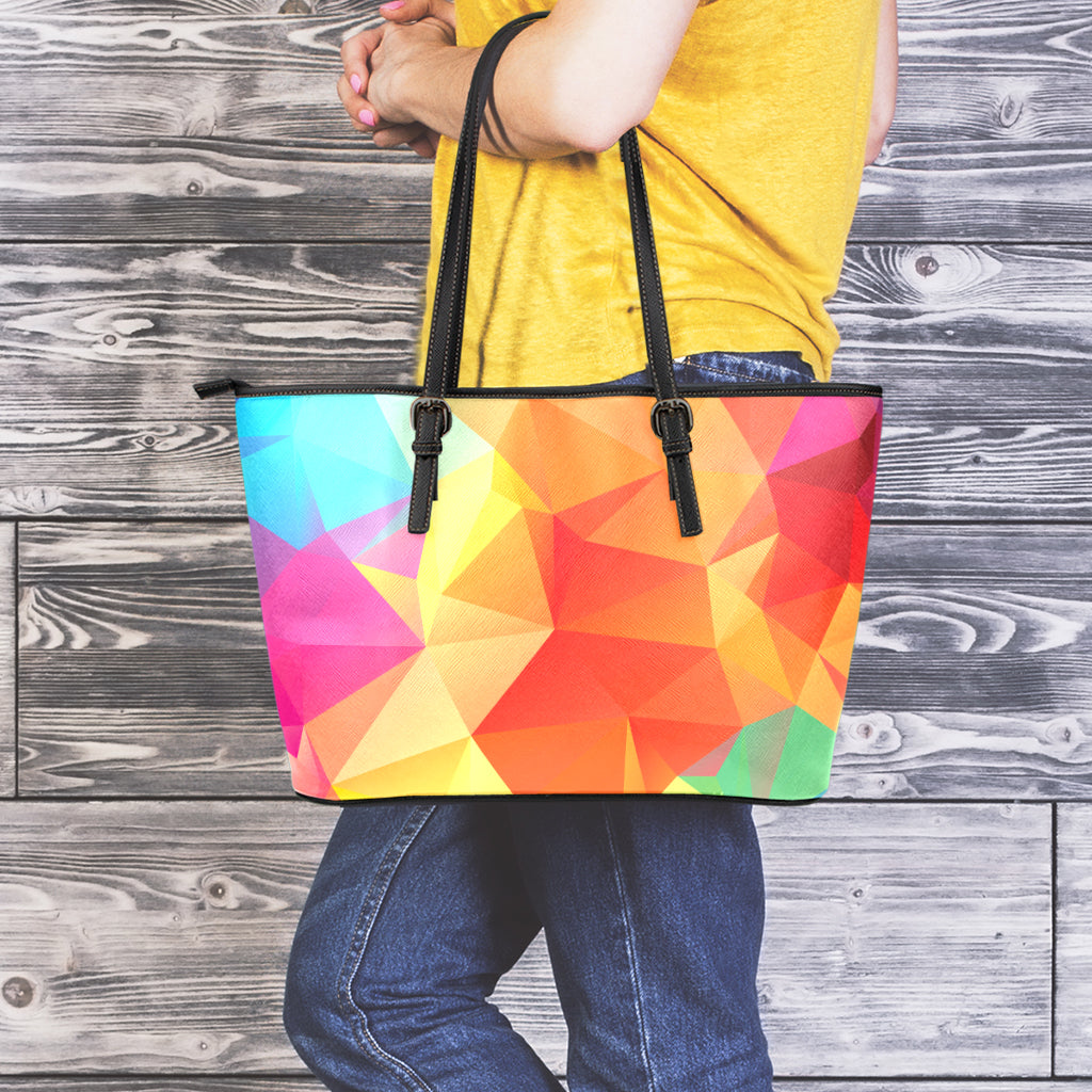 Abstract Polygonal Geometric Print Leather Tote Bag