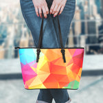 Abstract Polygonal Geometric Print Leather Tote Bag