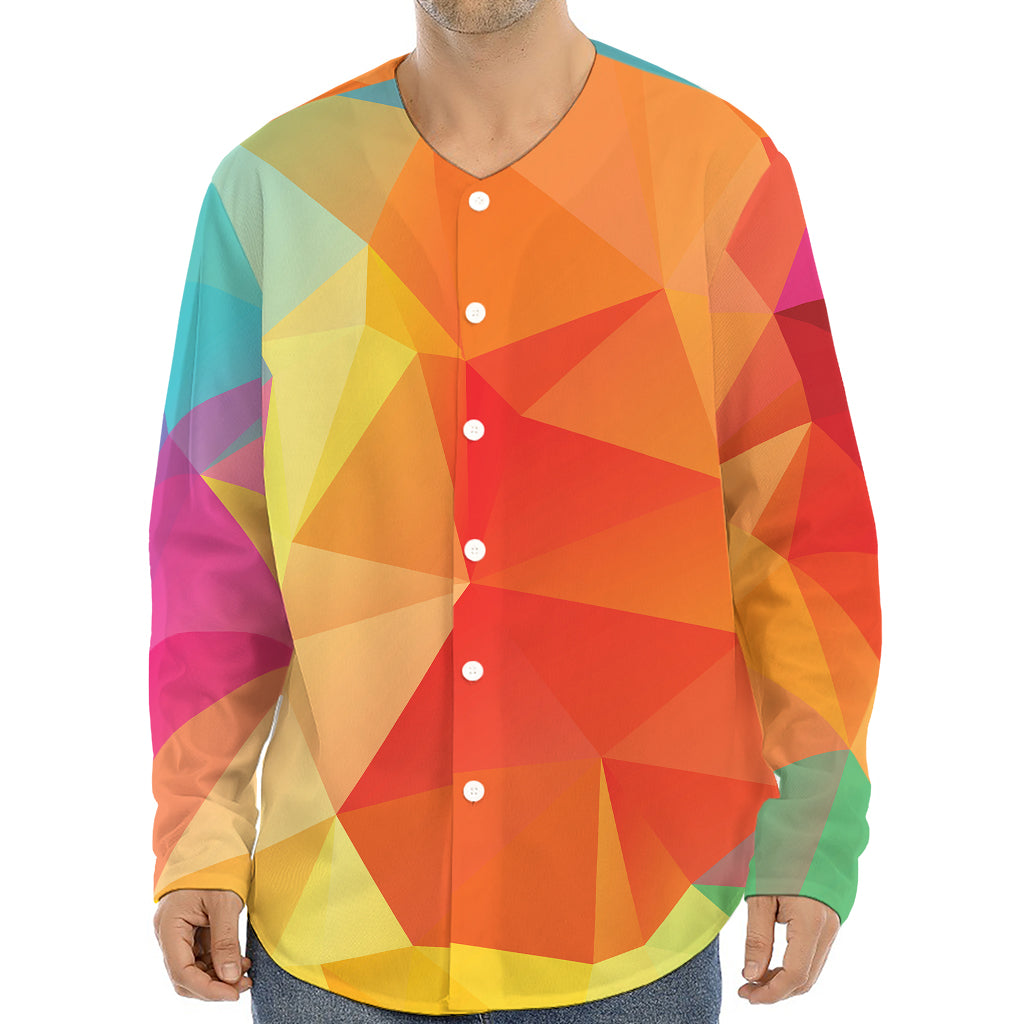 Abstract Polygonal Geometric Print Long Sleeve Baseball Jersey