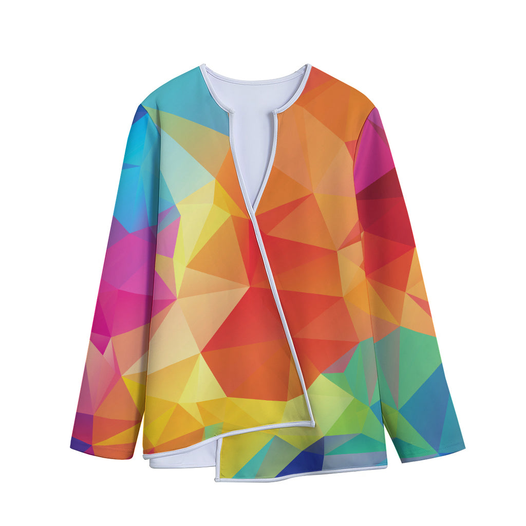 Abstract Polygonal Geometric Print Long Sleeve Short Coat