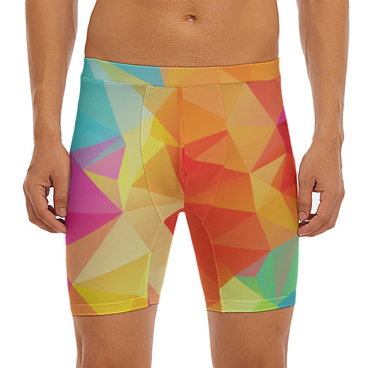 Abstract Polygonal Geometric Print Men's Long Boxer Briefs