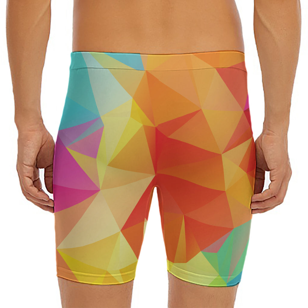 Abstract Polygonal Geometric Print Men's Long Boxer Briefs