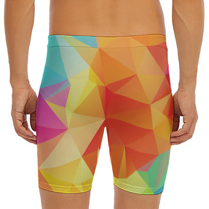 Abstract Polygonal Geometric Print Men's Long Boxer Briefs