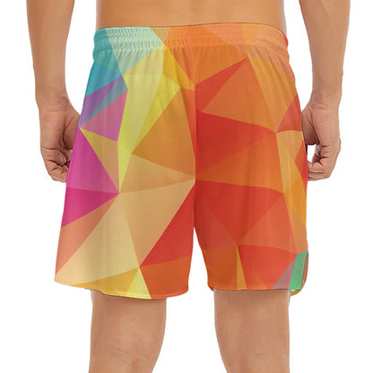 Abstract Polygonal Geometric Print Men's Split Running Shorts