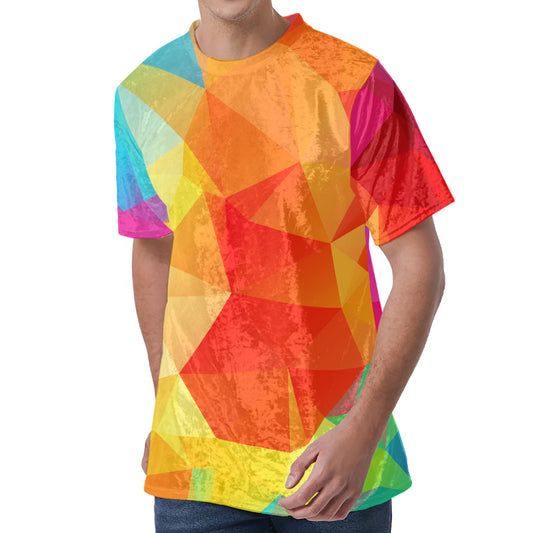 Abstract Polygonal Geometric Print Men's Velvet T-Shirt