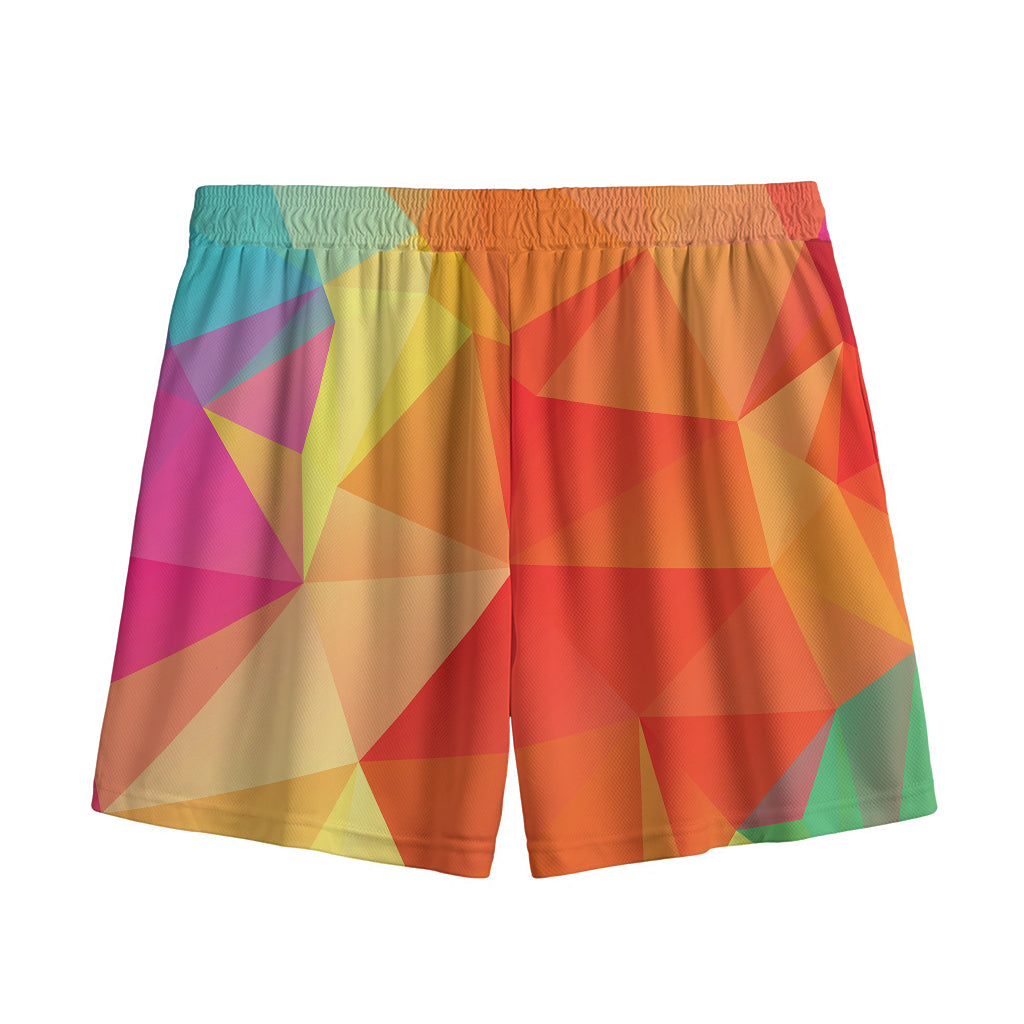 Abstract Polygonal Geometric Print Mesh Shorts