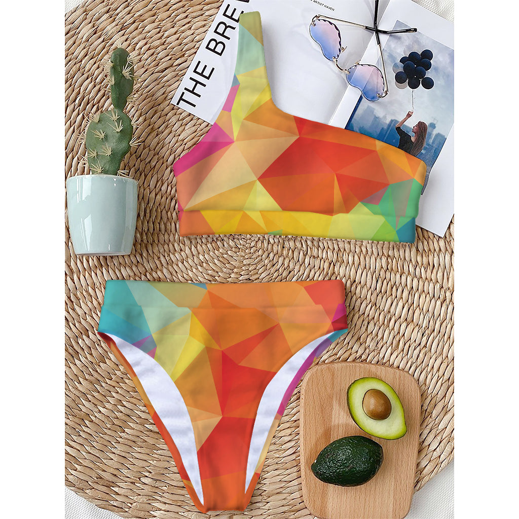 Abstract Polygonal Geometric Print One Shoulder Bikini Top