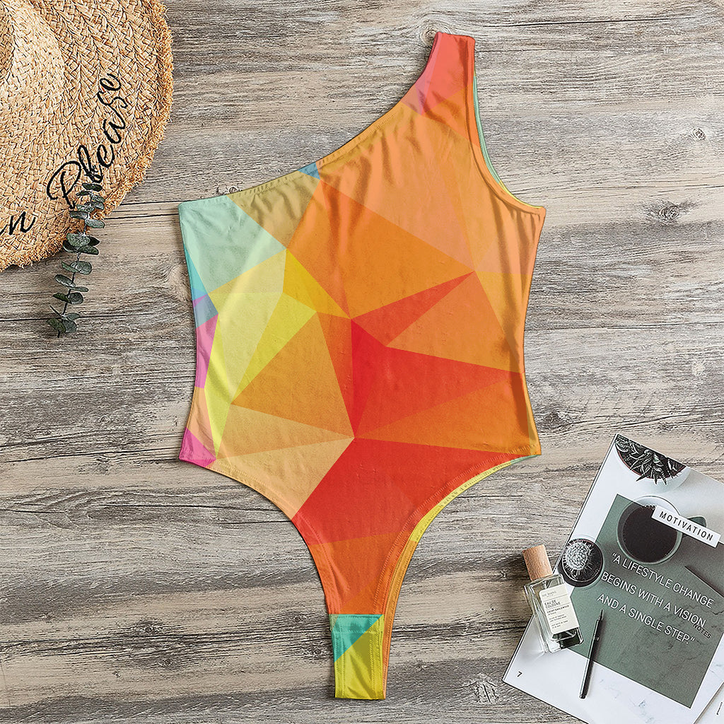 Abstract Polygonal Geometric Print One Shoulder Bodysuit