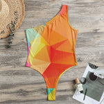 Abstract Polygonal Geometric Print One Shoulder Bodysuit