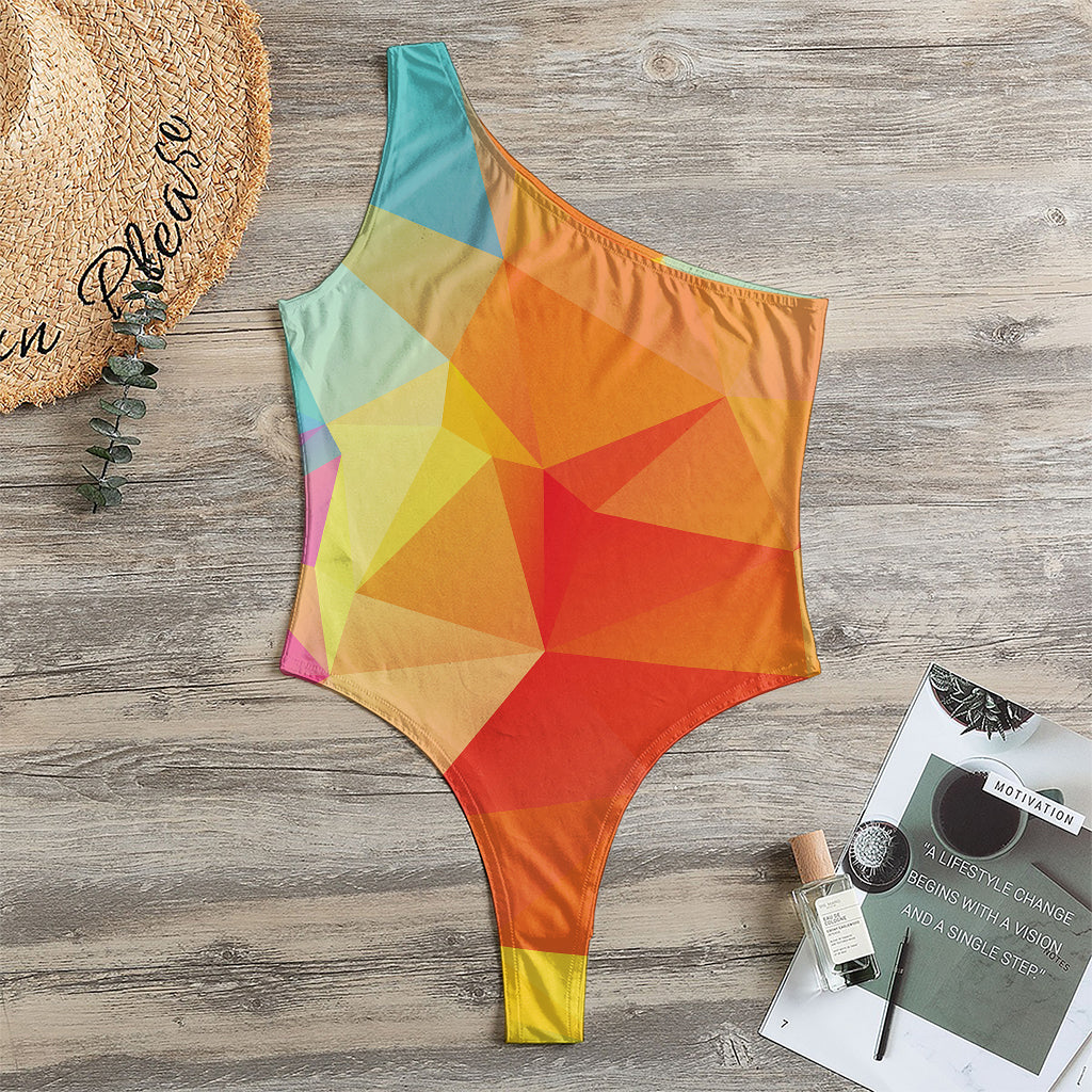 Abstract Polygonal Geometric Print One Shoulder Bodysuit