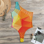 Abstract Polygonal Geometric Print One Shoulder Bodysuit