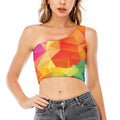 Abstract Polygonal Geometric Print One Shoulder Crop Top
