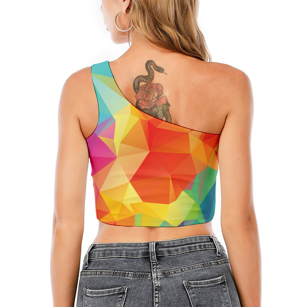 Abstract Polygonal Geometric Print One Shoulder Crop Top