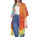 Abstract Polygonal Geometric Print Open Front Beach Cover Up
