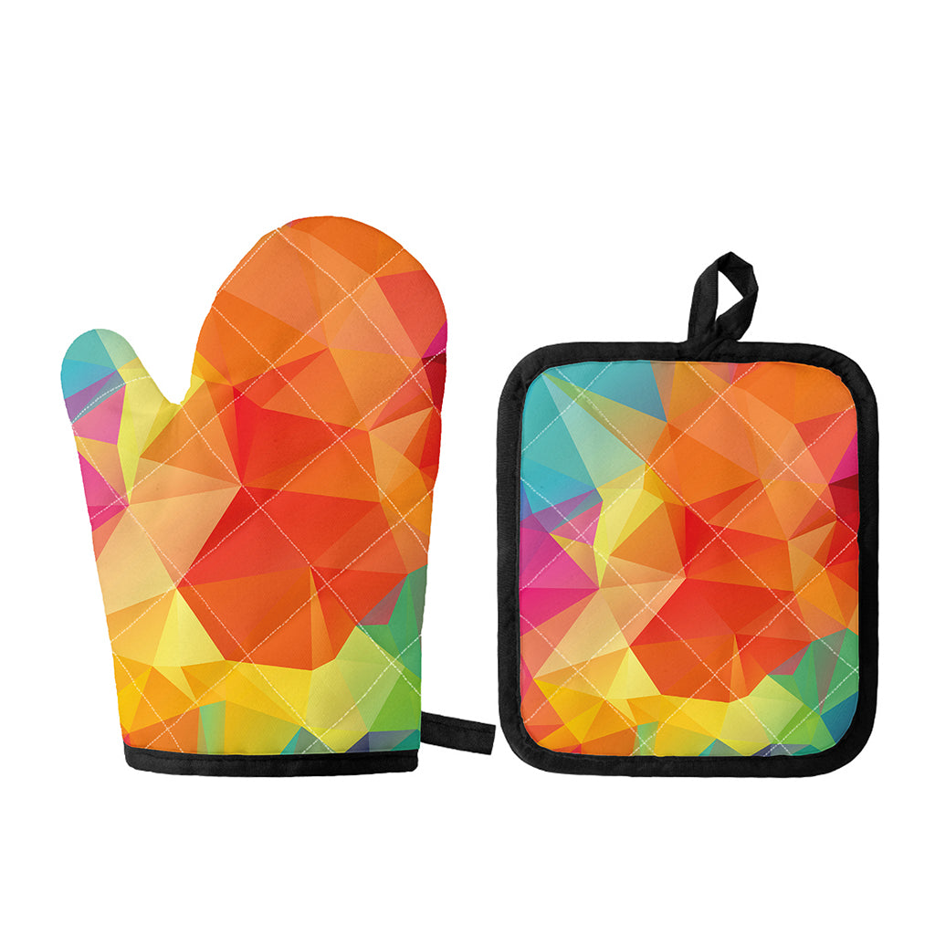 Abstract Polygonal Geometric Print Oven Mitt And Pot Holder Set