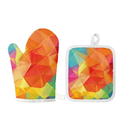 Abstract Polygonal Geometric Print Oven Mitt And Pot Holder Set