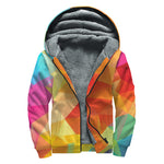 Abstract Polygonal Geometric Print Sherpa Lined Zip Up Hoodie