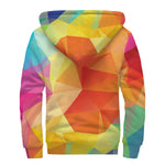 Abstract Polygonal Geometric Print Sherpa Lined Zip Up Hoodie