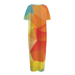 Abstract Polygonal Geometric Print Short Sleeve Long Nightdress