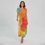 Abstract Polygonal Geometric Print Short Sleeve Maxi Dress