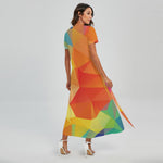 Abstract Polygonal Geometric Print Short Sleeve Maxi Dress