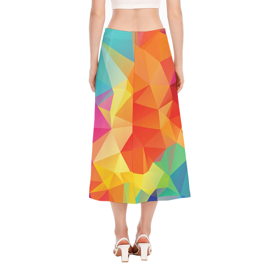 Abstract Polygonal Geometric Print Side Slit Midi Skirt