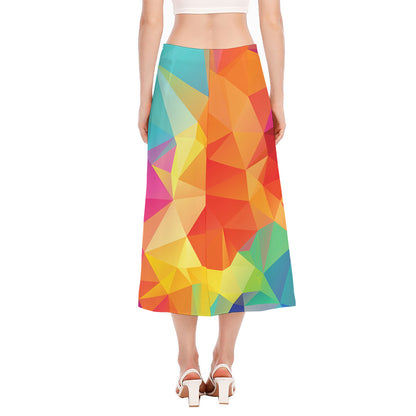Abstract Polygonal Geometric Print Side Slit Midi Skirt