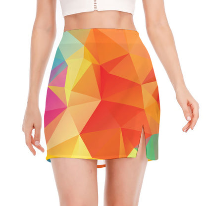 Abstract Polygonal Geometric Print Side Slit Mini Skirt