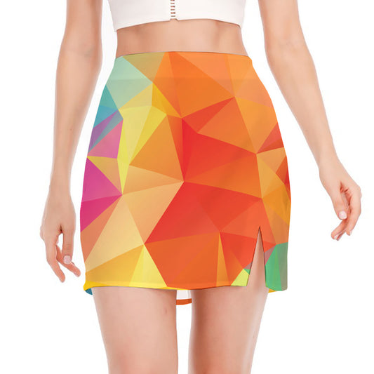 Abstract Polygonal Geometric Print Side Slit Mini Skirt