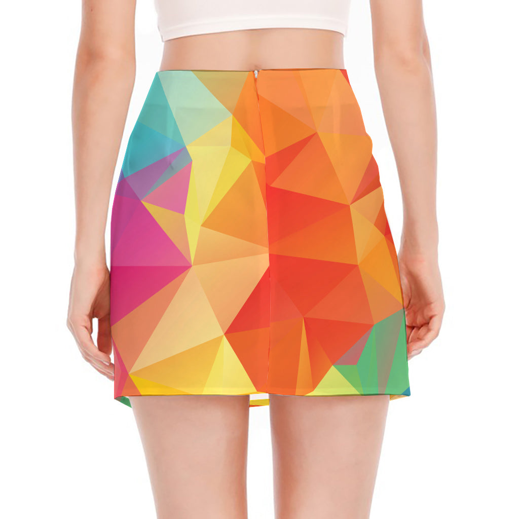 Abstract Polygonal Geometric Print Side Slit Mini Skirt