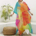 Abstract Polygonal Geometric Print Silk V-Neck Kaftan Dress