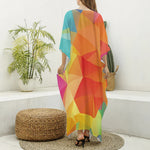 Abstract Polygonal Geometric Print Silk V-Neck Kaftan Dress