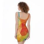 Abstract Polygonal Geometric Print Sleeveless Bodycon Dress
