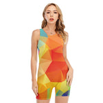 Abstract Polygonal Geometric Print Sleeveless One Piece Swimsuit