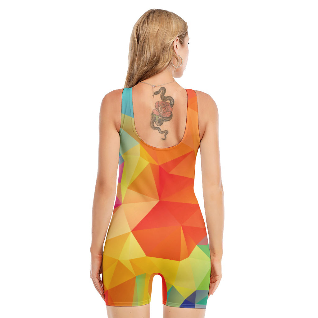 Abstract Polygonal Geometric Print Sleeveless One Piece Swimsuit