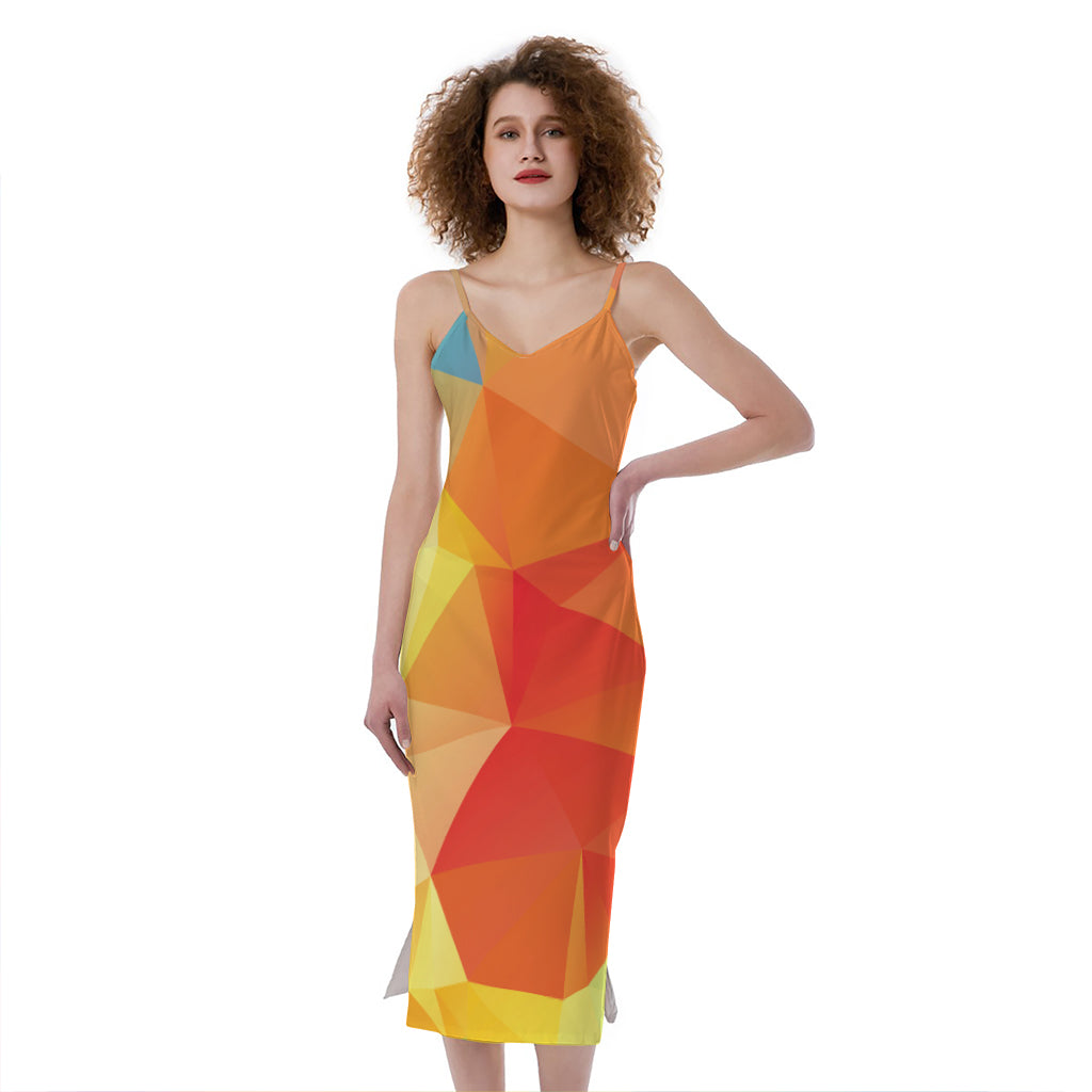 Abstract Polygonal Geometric Print Slim Fit Midi Cami Dress