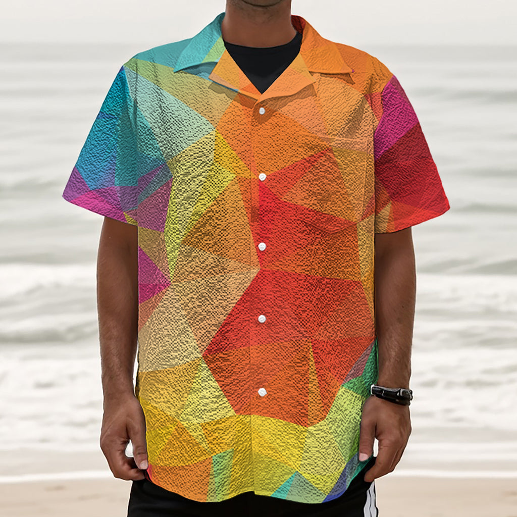 Abstract Polygonal Geometric Print Textured Short Sleeve Shirt