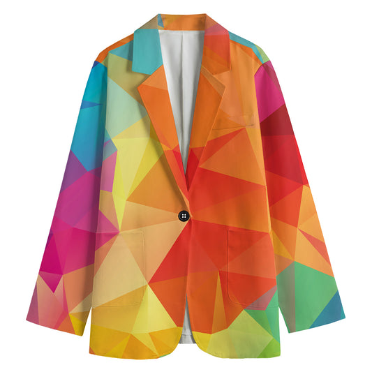 Abstract Polygonal Geometric Print Women's Cotton Blazer