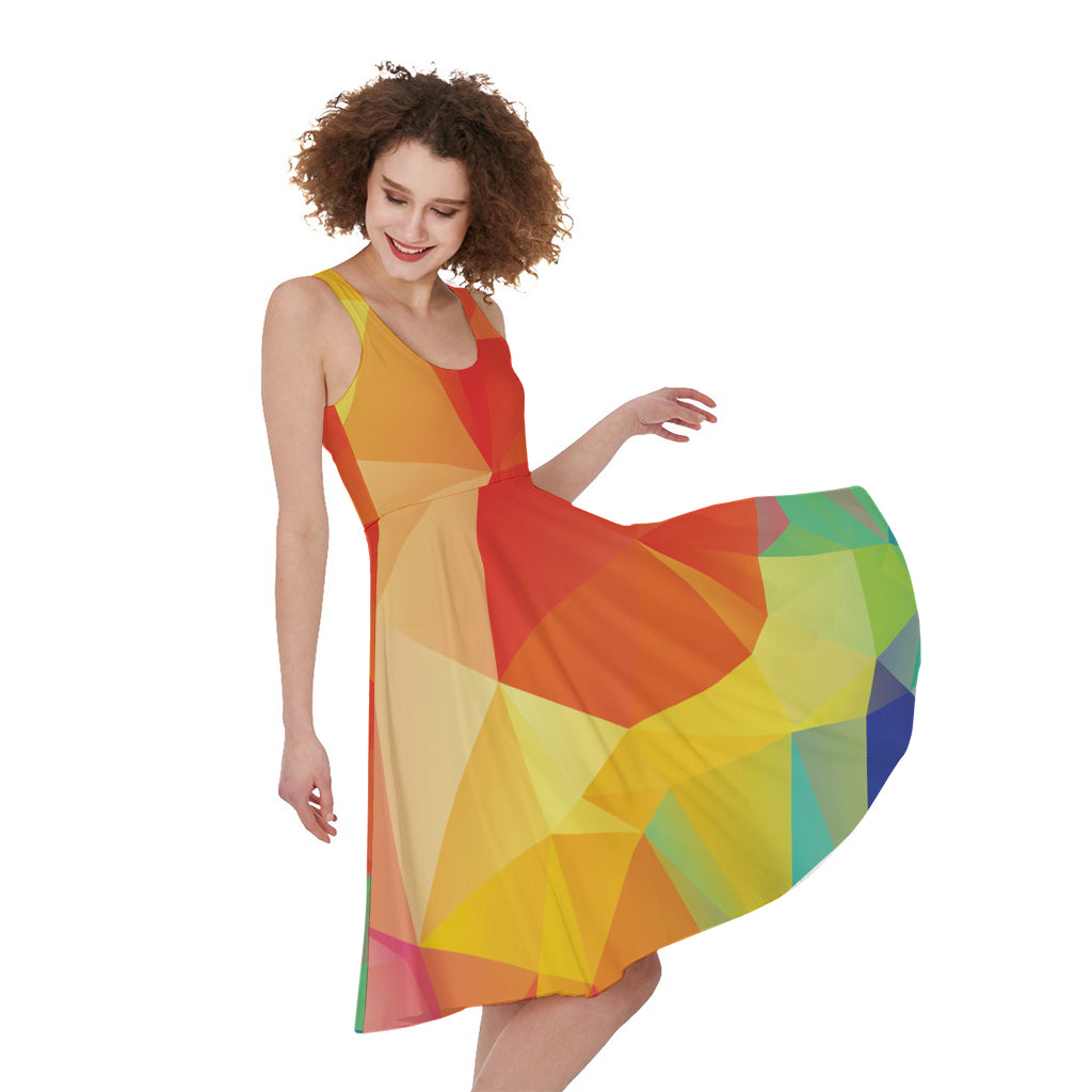 Abstract Polygonal Geometric Print Women's Sleeveless Dress