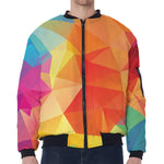 Abstract Polygonal Geometric Print Zip Sleeve Bomber Jacket