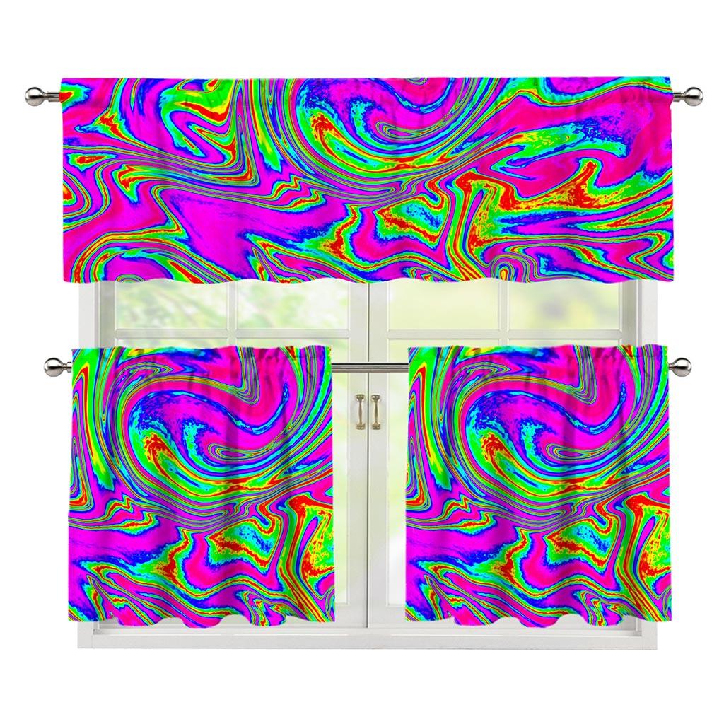 Abstract Psychedelic Liquid Trippy Print 3 Piece Kitchen Curtains