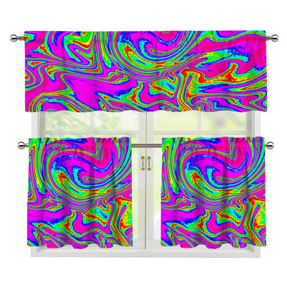 Abstract Psychedelic Liquid Trippy Print 3 Piece Kitchen Curtains